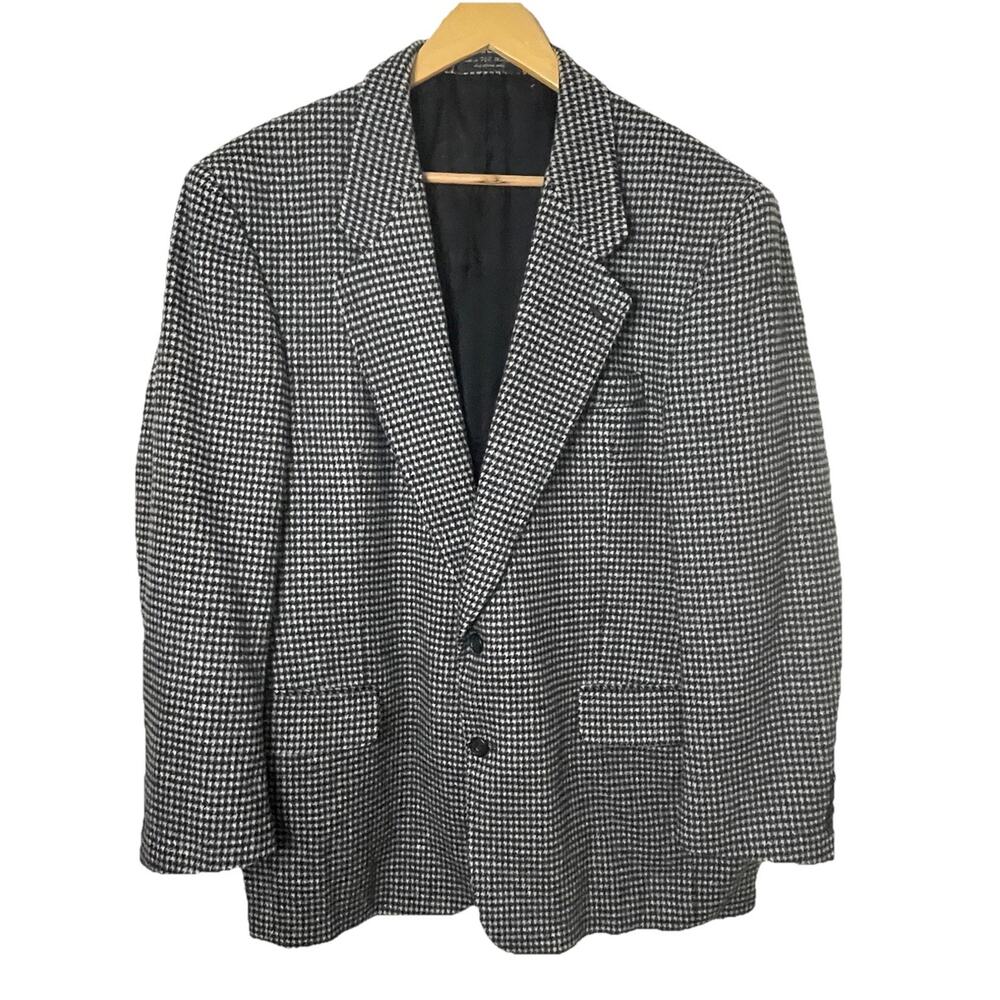 VTG Zylos George Machado Black White Houndstooth Blazer Cashmere Blend Men Sz 44